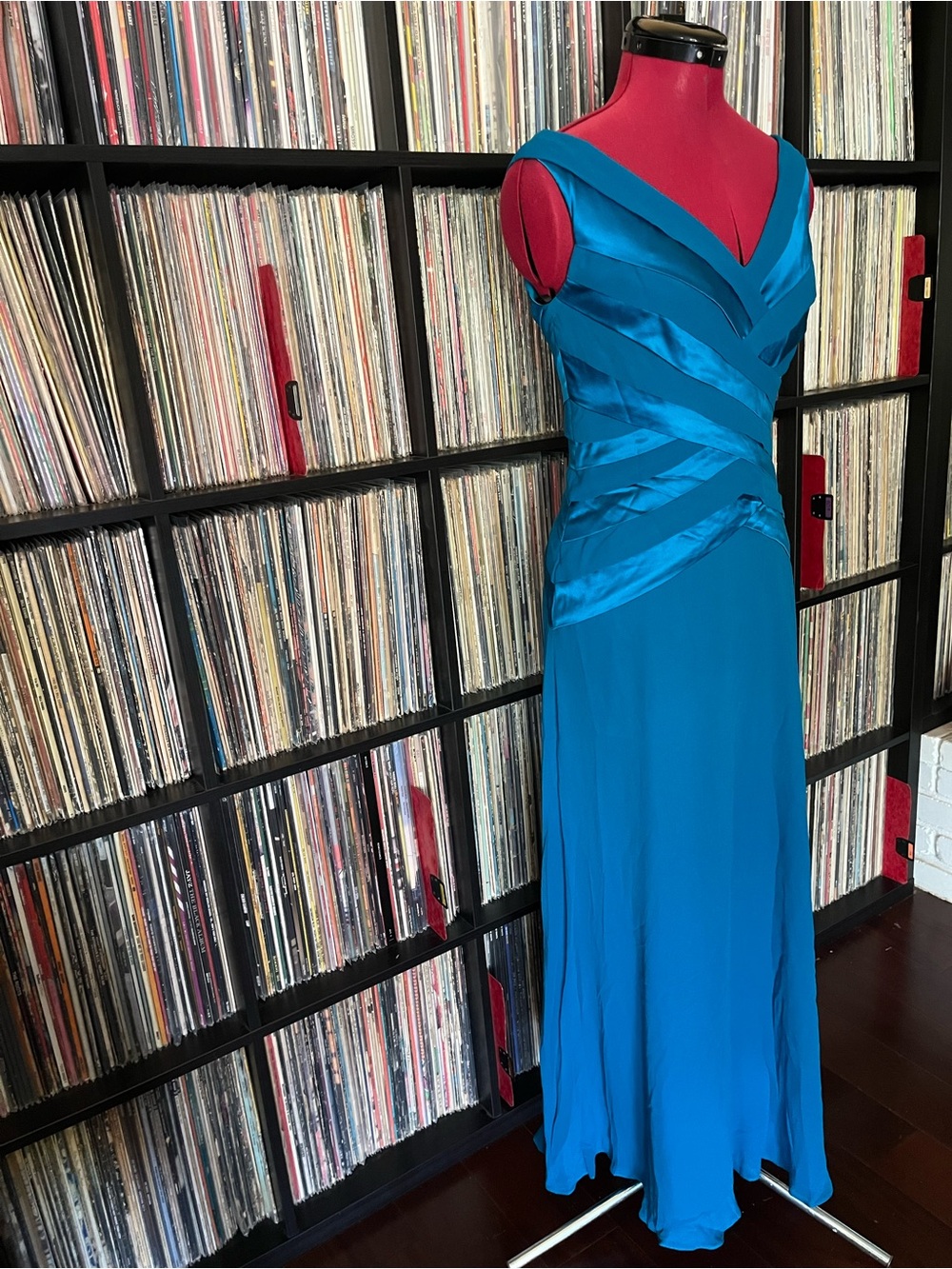 Silk maxi gown turquoise wedding guest 2 comfortable elegance XS tadashi